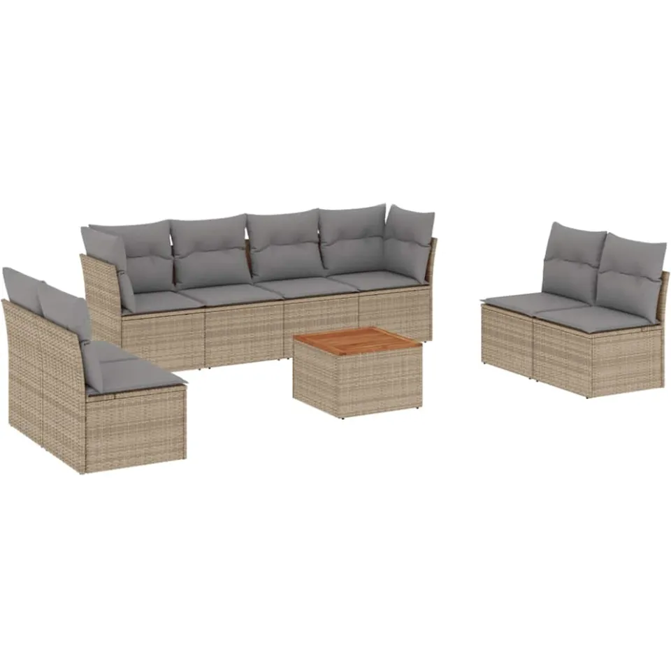 vidaXL 9-delige Loungeset met kussens poly rattan beige, foto 3