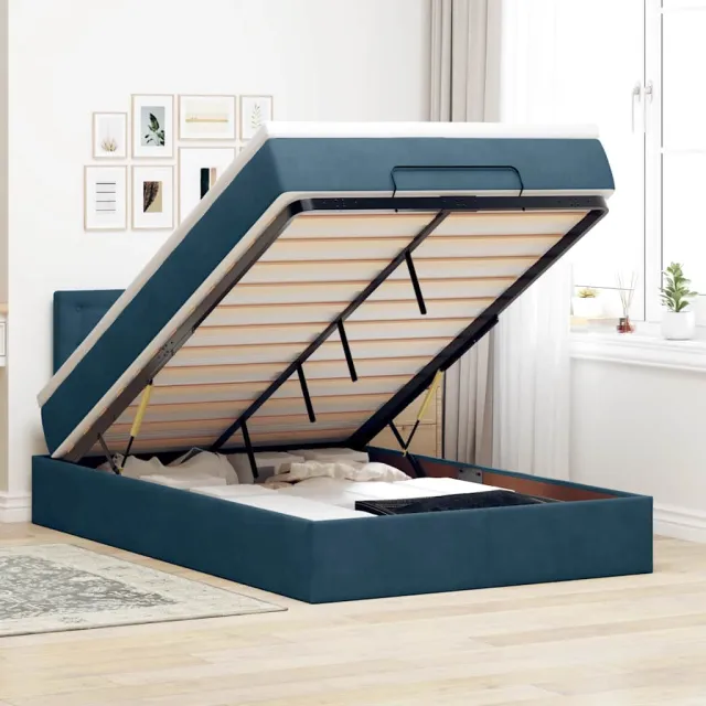 vidaXL Bed poef met matras en LED's 120x190 cm fluweel donkerblauw blauw