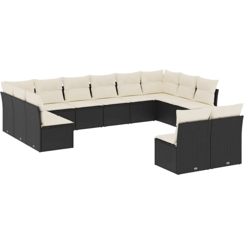 vidaXL 12-delige Loungeset met kussens poly rattan zwart