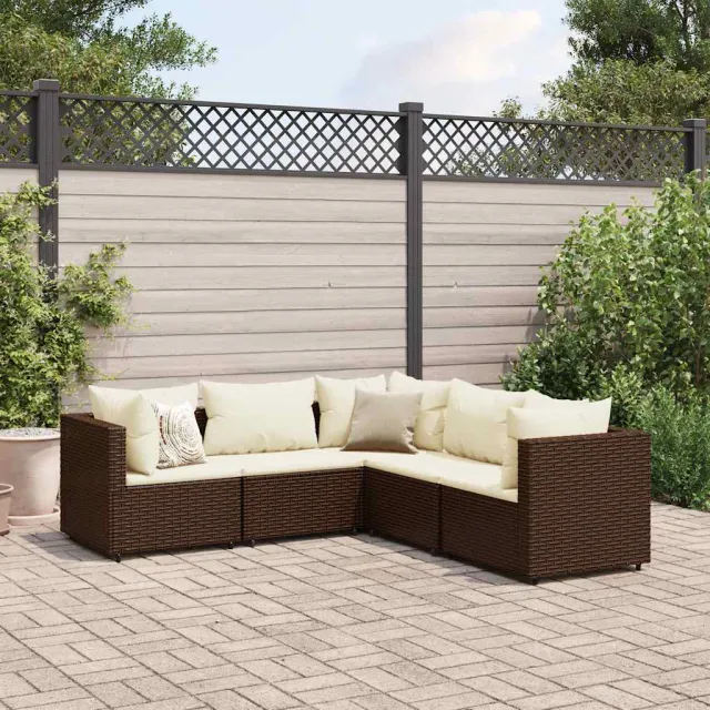 vidaXL 5-delige Loungeset met kussens poly rattan bruin, foto 2