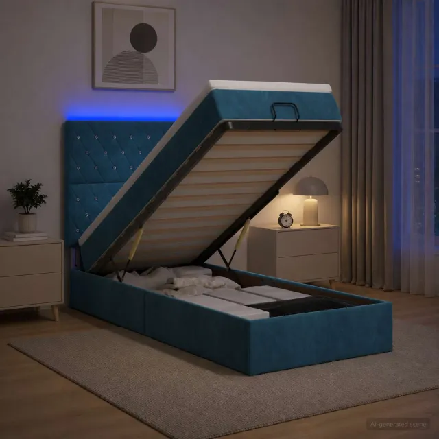 vidaXL Ottoman Bed met Matrassen en LED Donkerblauw 90 x 190 cm