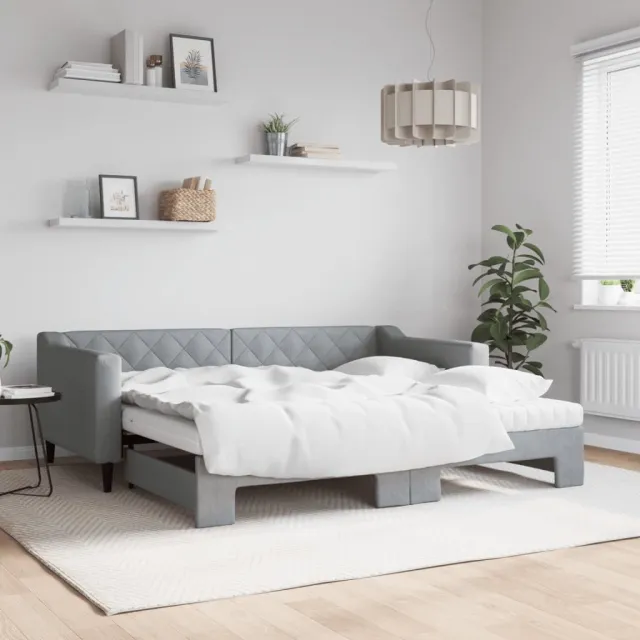 vidaXL Slaapbank onderschuifbed en matrassen 90x190 cm stof lichtgrijs grijs