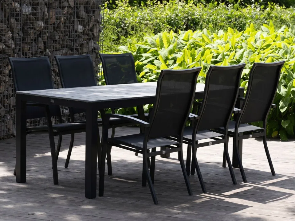 Bellagio tuinmeubelen Bellagio Lugo/Fidenza 220cm dining tuinset 7-delig stapelbaar grijs, foto 4