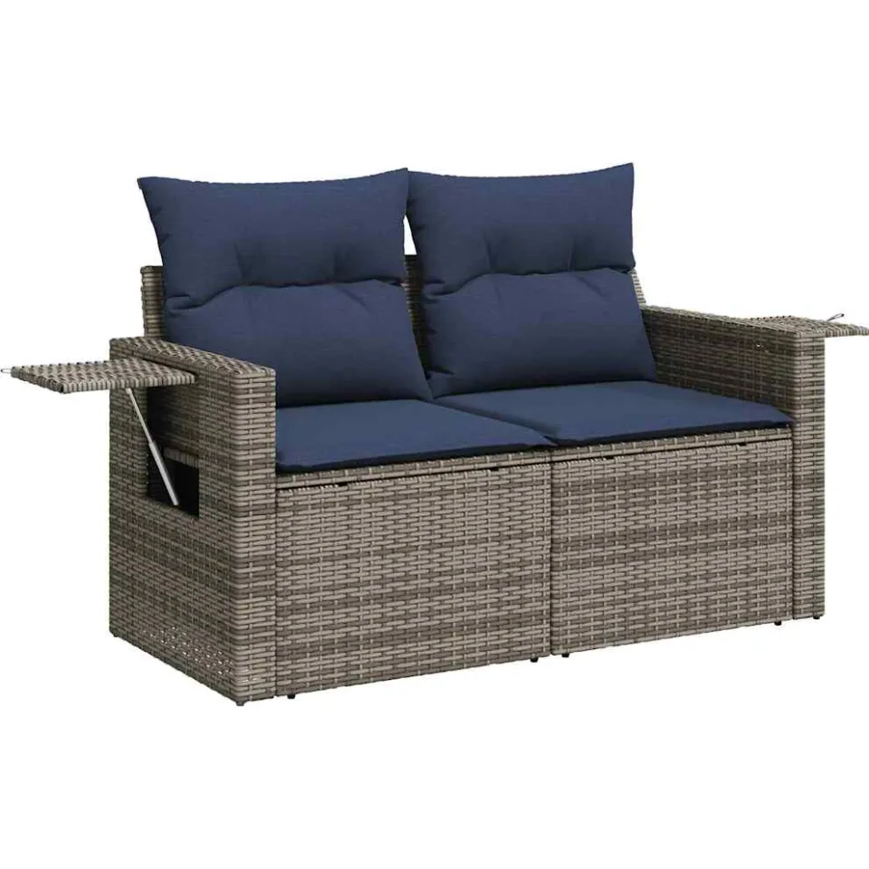 vidaXL 7-delige Loungeset met kussens poly rattan acacia grijs, foto 4