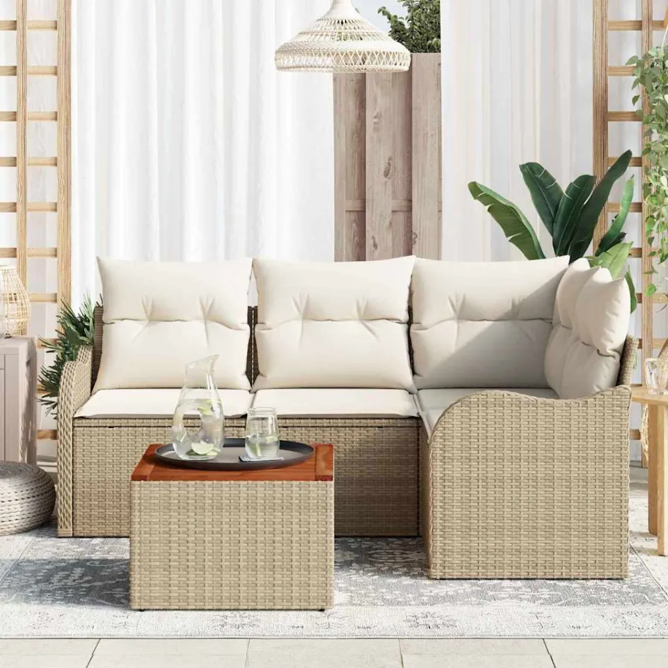 vidaXL Tuinbankenset 5 st Beige poly rattan, foto 2