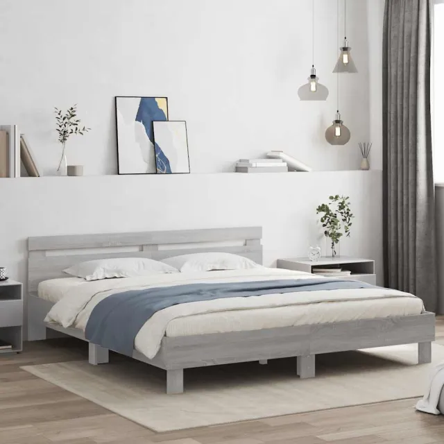 vidaXL Bedframe met hoofdeinde bewerkt hout grijs sonoma 200x200 cm