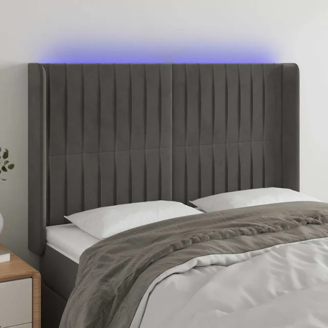 vidaXL Hoofdbord LED 147x16x118/128 cm fluweel donkergrijs grijs