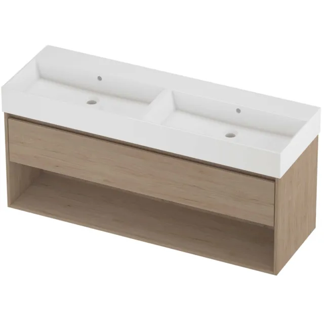 Proline Zara Badmeubelset Porselein Loft 140x46x65 cm Glans Wit Ideal Oak Eiken