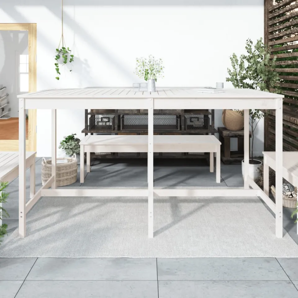 vidaXL Tuintafel 203,5x90x110 cm massief grenenhout wit, foto 3