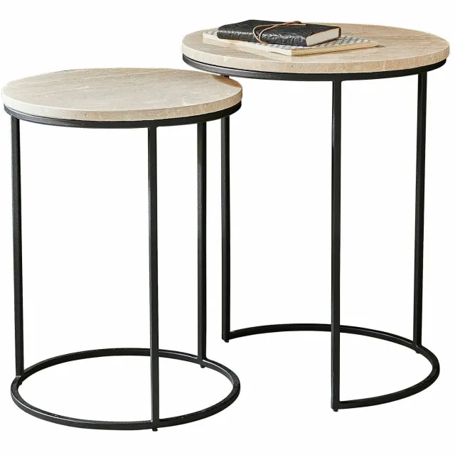 Loberon Bijzettafel set van 2 Émorieux beige/zwart