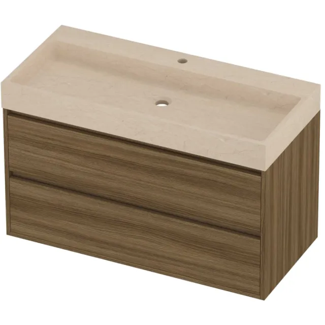 Proline Evoli Badmeubelset Hardsteen Loft 1 Gat 100x46x62 cm Sand Stone Caramel Walnut Houtlook