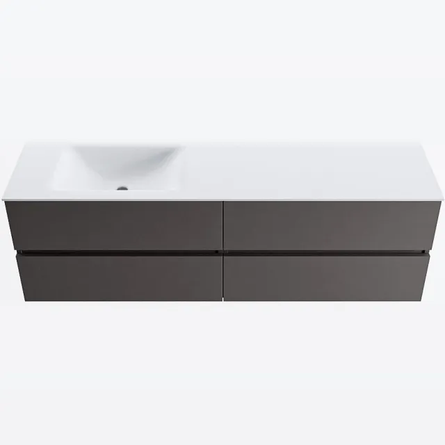 Mondiaz VICA 160cm badmeubel onderkast Dark Grey 4 lades. Wastafel CLOUD links 1 kraangat, kleur Talc.
