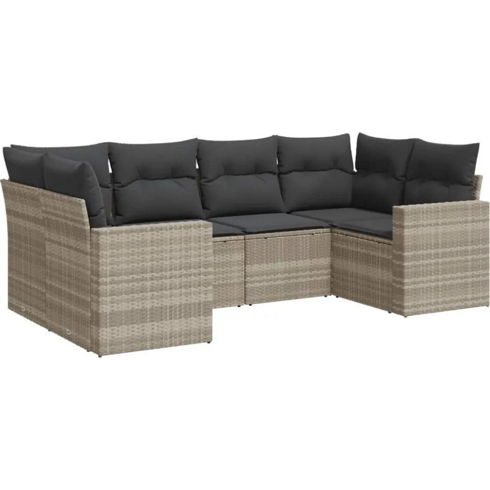 vidaXL 6-delige Loungeset met kussens poly rattan lichtgrijs grijs, foto 3