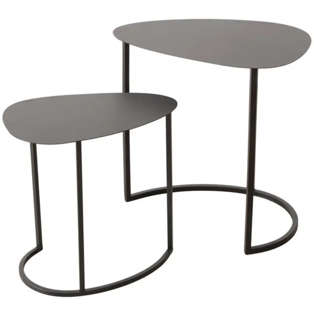 Boltze Salontafel - Bijzettafel - Tafel - Set van 2 - Metaal - Zwart - 55x38 en 45x30cm