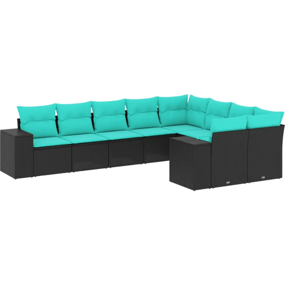 vidaXL 9-delige tuinbankset met kussens van zwart polyrotan, foto 3
