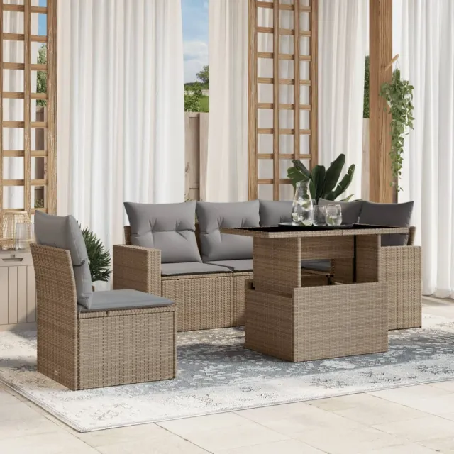 vidaXL 6-delige Loungeset met kussens poly rattan beige, foto 2