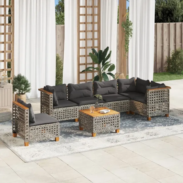 vidaXL 7-delige Loungeset met kussens poly rattan grijs, foto 2