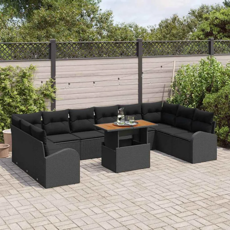 vidaXL Tuin Sofa Set 11 st Zwart Poly riet, foto 3