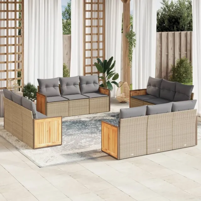 vidaXL 12-delige Loungeset met kussens poly rattan beige, foto 2