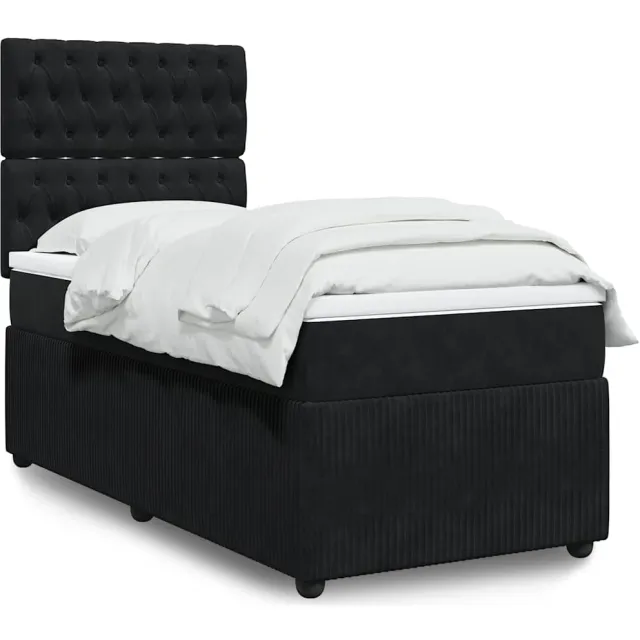 vidaXL Boxspring met matras fluweel zwart 90x200 cm