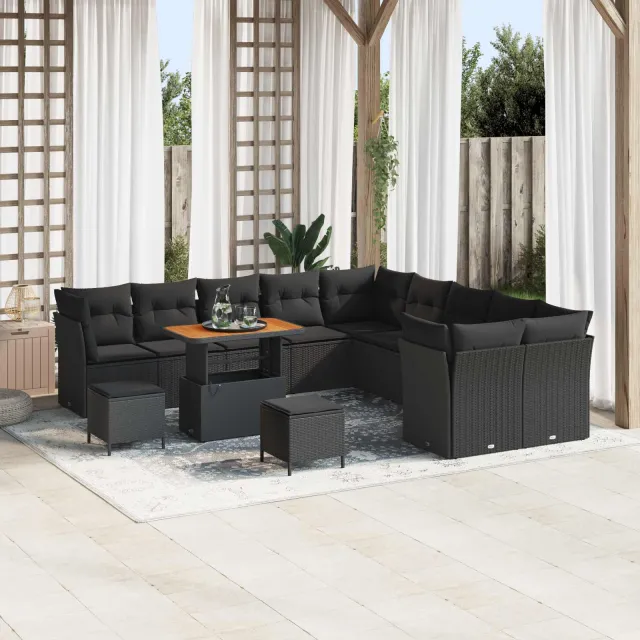 vidaXL Tuinbankenset 13 st Zwart poly rattan, foto 2