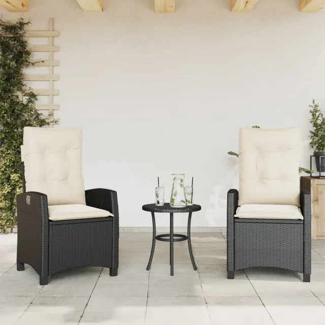 vidaXL Tuinstoelen 2 st verstelbaar met kussens poly rattan zwart