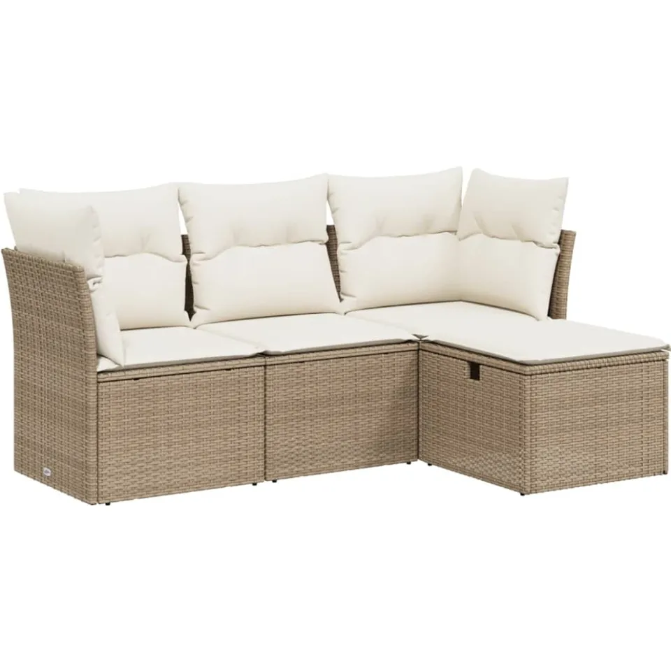 vidaXL 4-delige Loungeset met kussens poly rattan beige, foto 3