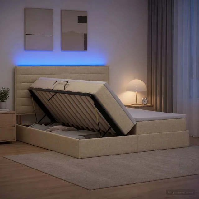 vidaXL LED Opslagbed met Matras Crèmekleurig 180 x 200 cm Stof