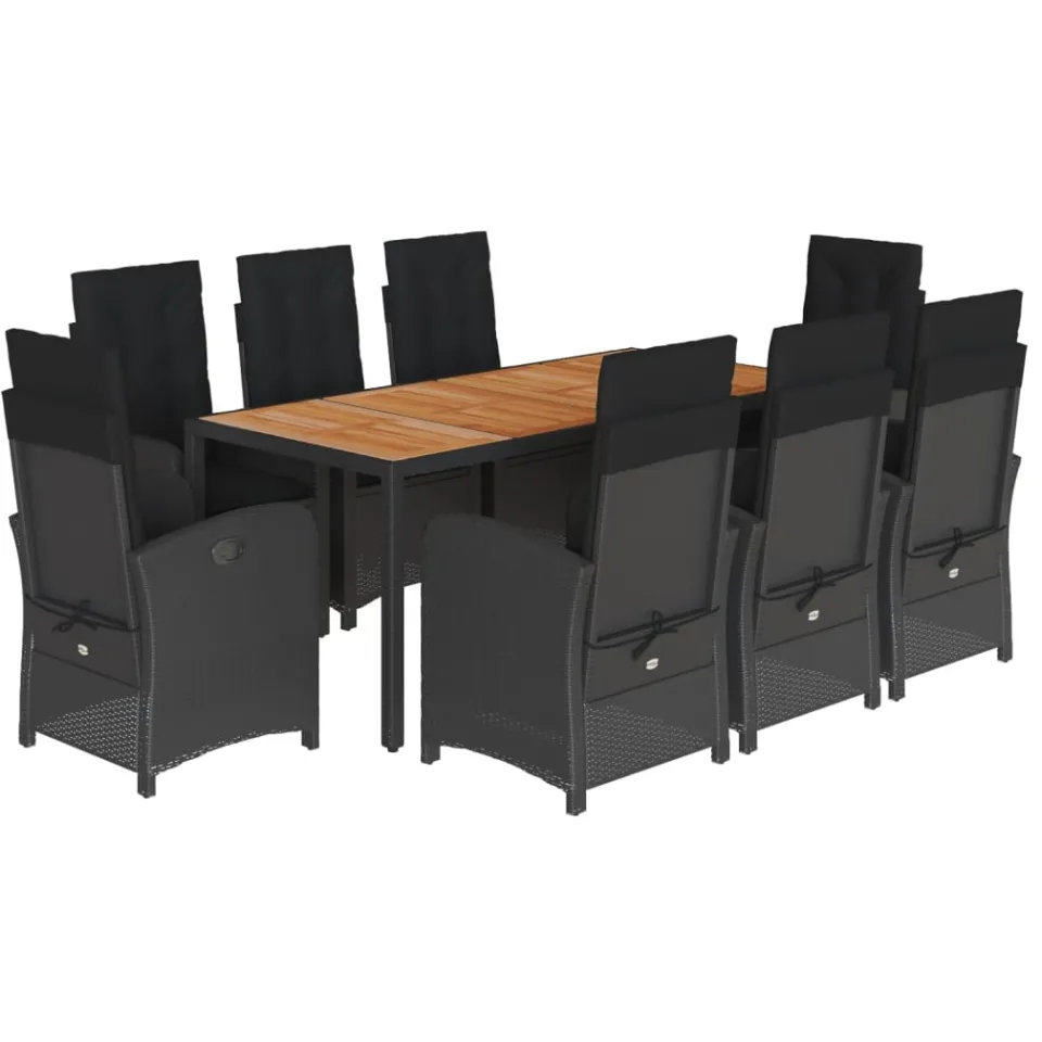 vidaXL 9-delige Tuinset poly rattan zwart