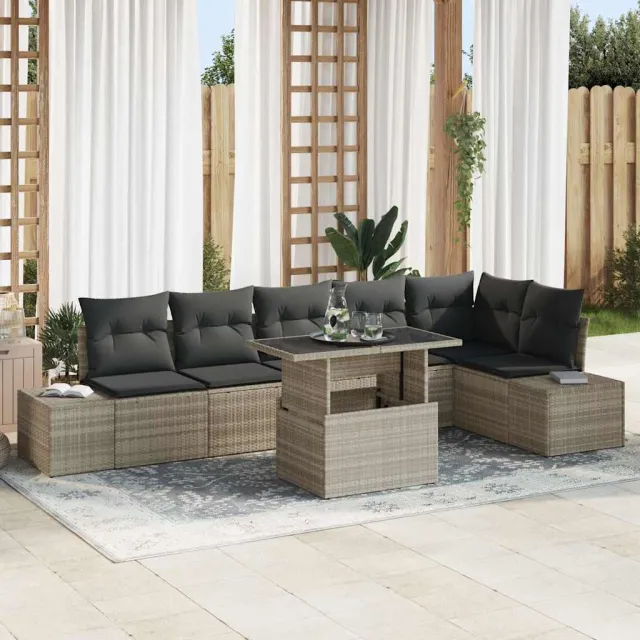 vidaXL Tuin Sofa Set 7 st Lichtgrijs poly rattan, foto 2