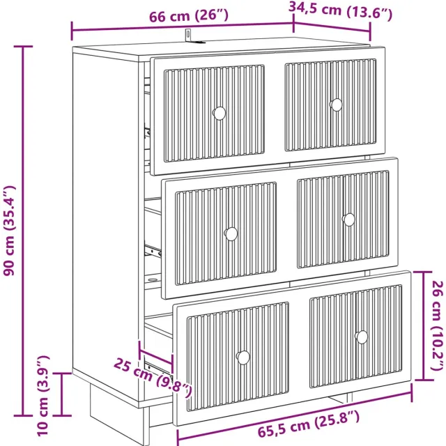 vidaXL Ladekast - 66 - x - 34,5 - x - 90 - cm - Bewerkt - hout - Zwart