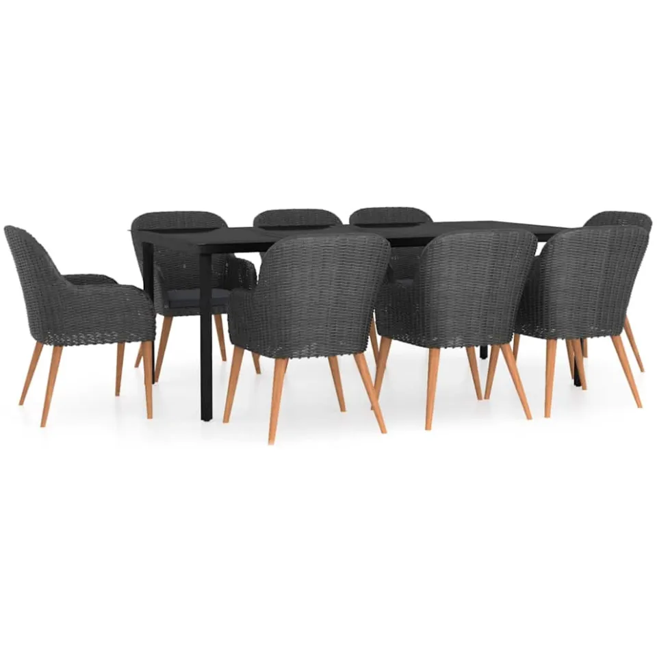 vidaXL 9-delige Tuinset met kussens zwart, foto 3