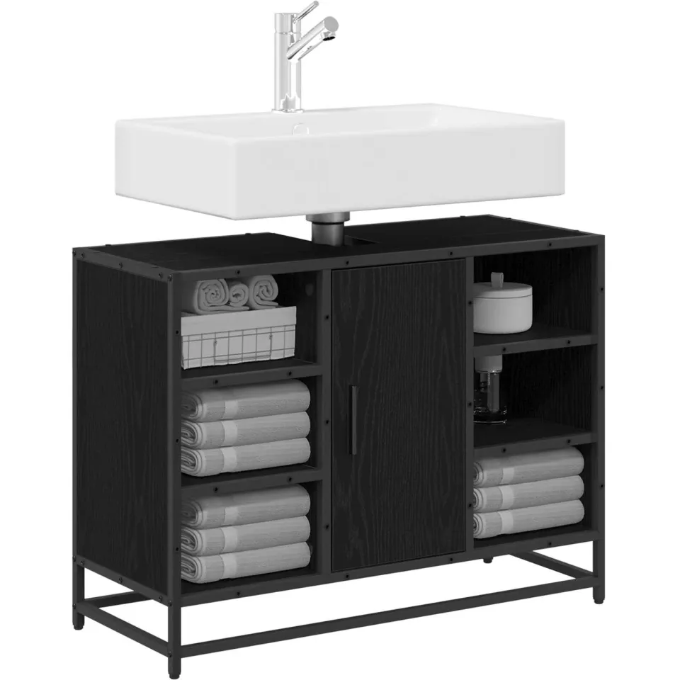 vidaXL Badkamerkast Zwart Eiken 80 x 33 x 60 cm Bewerkt hout