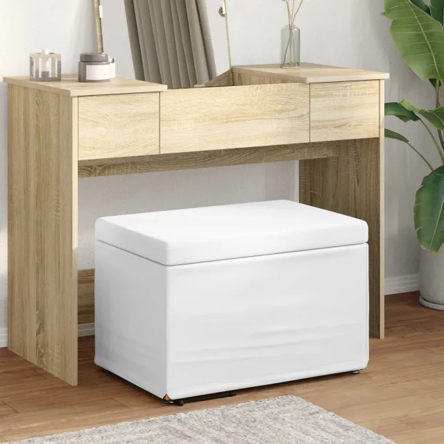 vidaXL Kruk Wit 61 x 41 x 40 cm Nepleer en Gefabriceerd Hout, foto 2