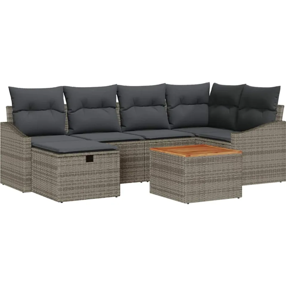 vidaXL Tuinbankenset 7 st Grijs Poly riet