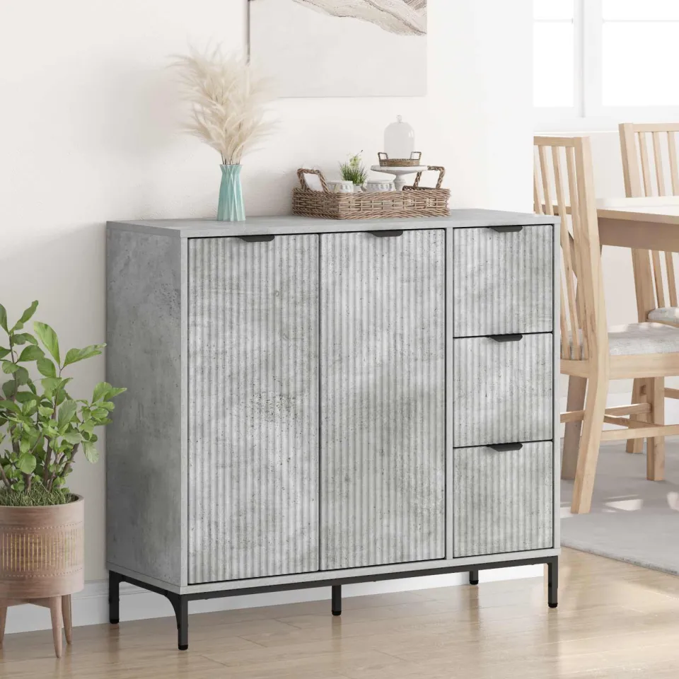 vidaXL Dressoir Beton Grijs 89,5 x 33 x 82 cm Bewerkt hout, foto 4