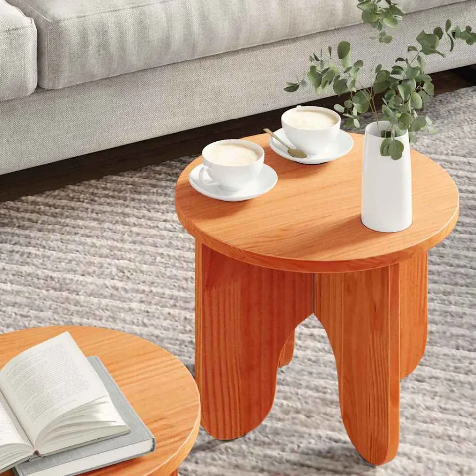 vidaXL Salontafel 2 st Wasbruin 39.5 x 39.5 x 30 cm Massief grenenhout bruin, foto 3