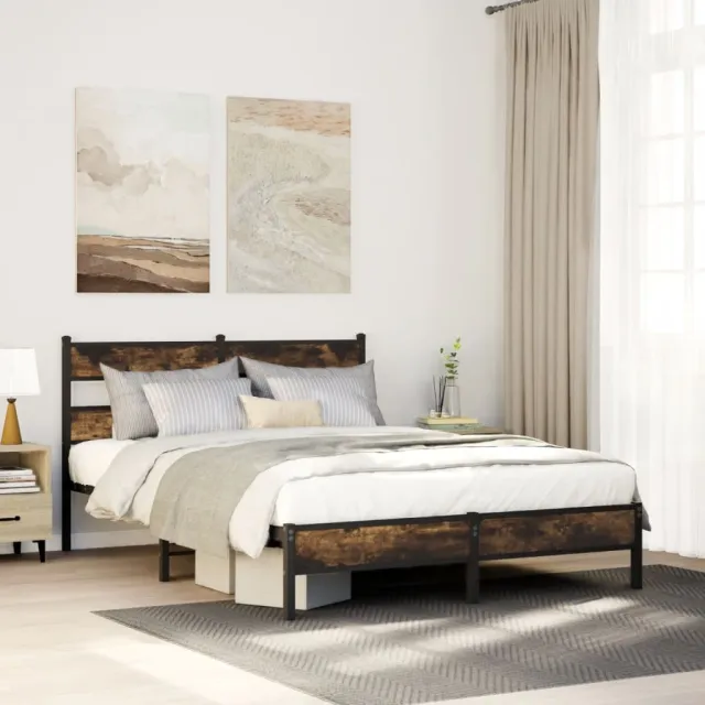 vidaXL Bedframe met hoofdbord zonder matras sonoma eiken 140x200 cm Bruin