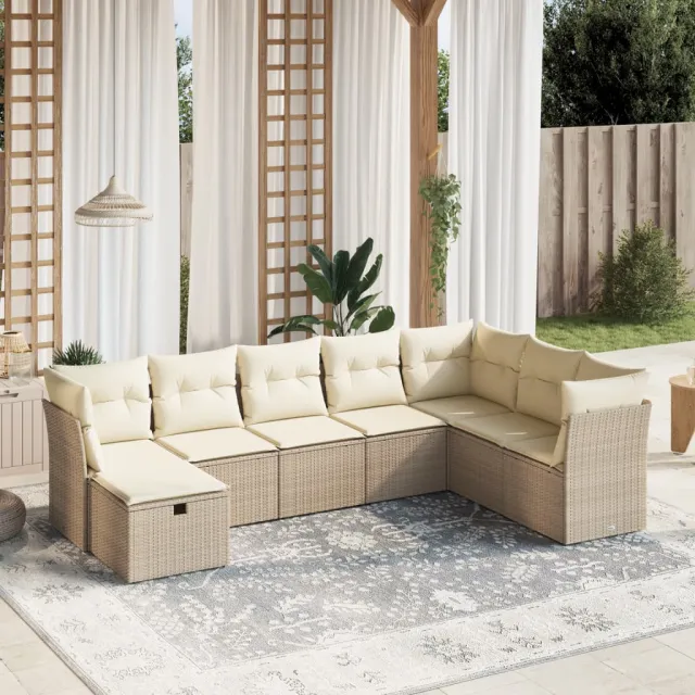 vidaXL 8-delige Loungeset met kussens poly rattan beige, foto 2