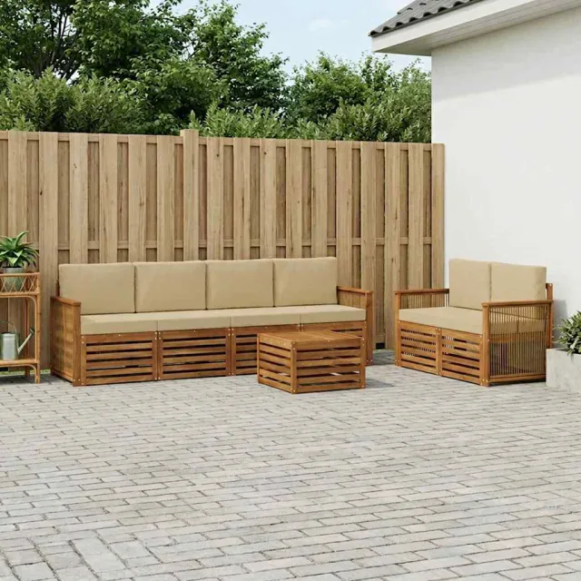 vidaXL Buiten bankenset 7 st 6-zits Natuurlijk en Beige
