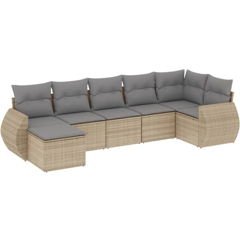 vidaXL 7-delige Loungeset met kussens poly rattan beige, foto 3