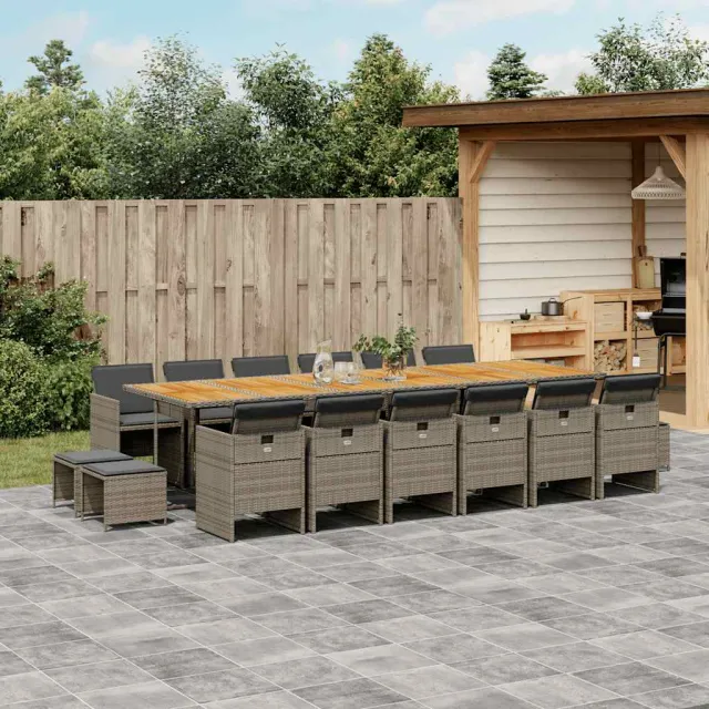 vidaXL 17-delige Tuinset met kussens poly rattan grijs