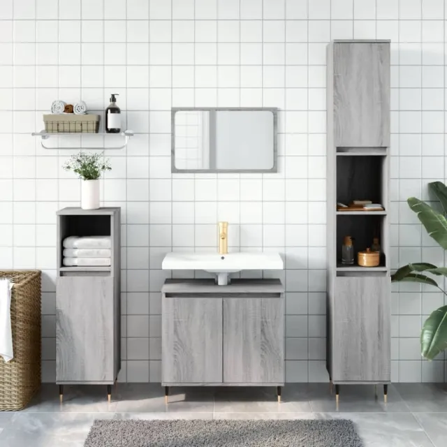 vidaXL 3-delige Badkamermeubelset bewerkt hout grijs sonoma eikenkleur, foto 2