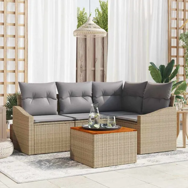 vidaXL Tuinbankenset 5 st Beige en Licht Grijs poly rattan