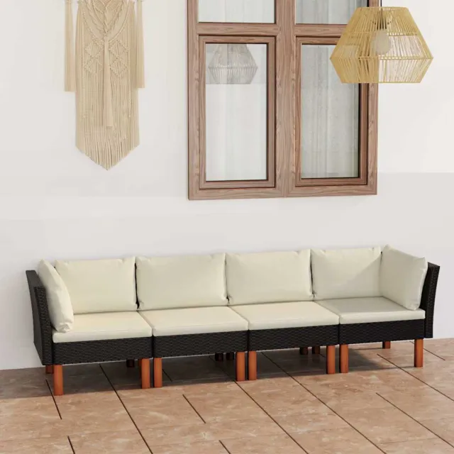 vidaXL Tuinbank 4-zits met kussens poly rattan zwart, foto 2