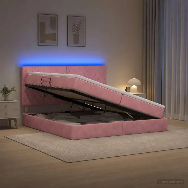 vidaXL LED Opslagbed met Matras Roze 200 x 200 cm Fluweel