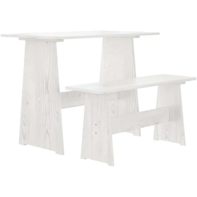 vidaXL Eettafel met bankje REINE massief grenenhout wit