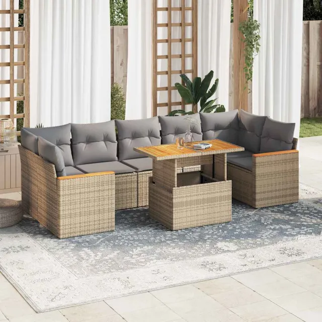 vidaXL 8-delige Loungeset met kussens poly rattan acacia beige, foto 2