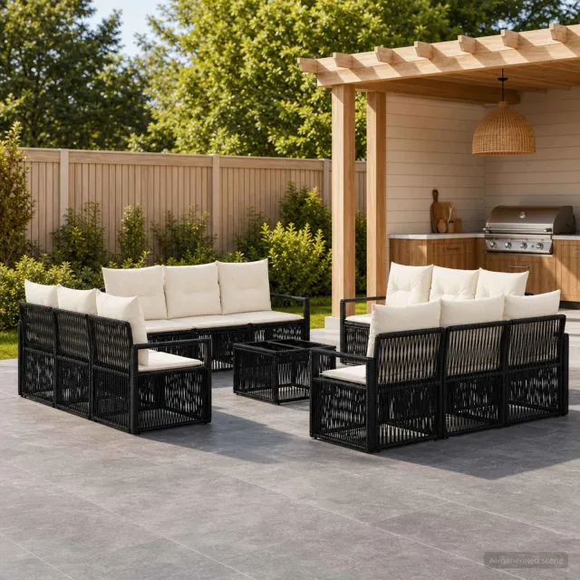 vidaXL Tuinbankenset 13 st Zwart poly rattan, foto 2