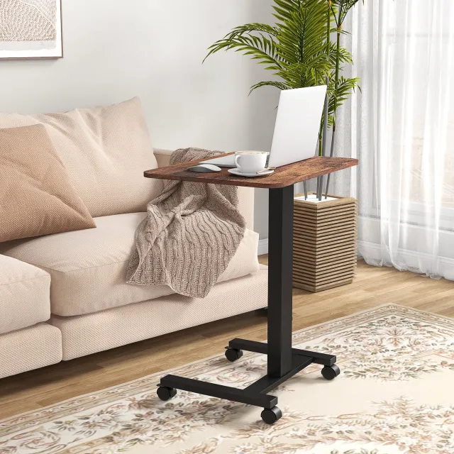 CHICFURN Bureau - Handmatig verstelbaar - Met wielen - Staal - Bruin